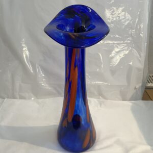 Schlanke Blumenvase Höhe ca. 30 cm blau orange mundgeblasen