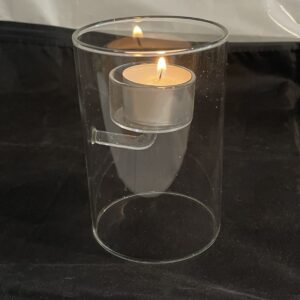 Glaszylinder ohne Boden für ein Teelicht, Teelichthalter mundgeblasen aus klarem Borosilikat Glas Durchmesser 8 cm Höhe 12 cm