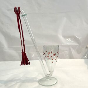Schnapspfeife Glaspfeife mundgeblasen Höhe ca. 17 cm Breite 8 cm Klarglas mit rote Punkte