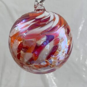 Kugel zum hängen bunte Glaskugel orange weiß rot klar mundgeblasenes Kristallglas Durchmesser ca. 8 cm