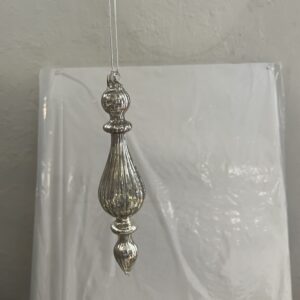 Glastropfen mundgeblasen zum hängen klares Glas mit Silbereffekt, Bauernsilber Länge ca. 18 cm Durchmesser 4 cm