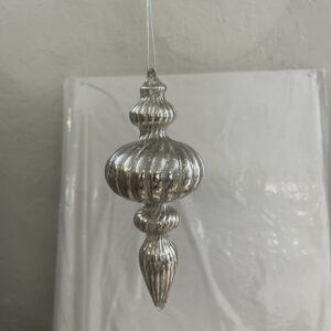 Glastropfen mundgeblasen zum hängen klares Glas mit Silbereffekt, Bauernsilber Länge ca. 16 cm Durchmesser 6 cm