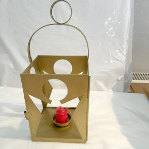 Metall Laterne Lampe Höhe 24 cm Breite 12 cm Tiefe 12 cm Farbe gold ohne Deko