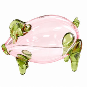 XL großes Sparschwein Kunst Glas Design Unikat Spardose Sparbüchse Transparent mit grün Höhe 14 cm Länge 22 cm Klarglas Breite 13 cmmundgeblasen